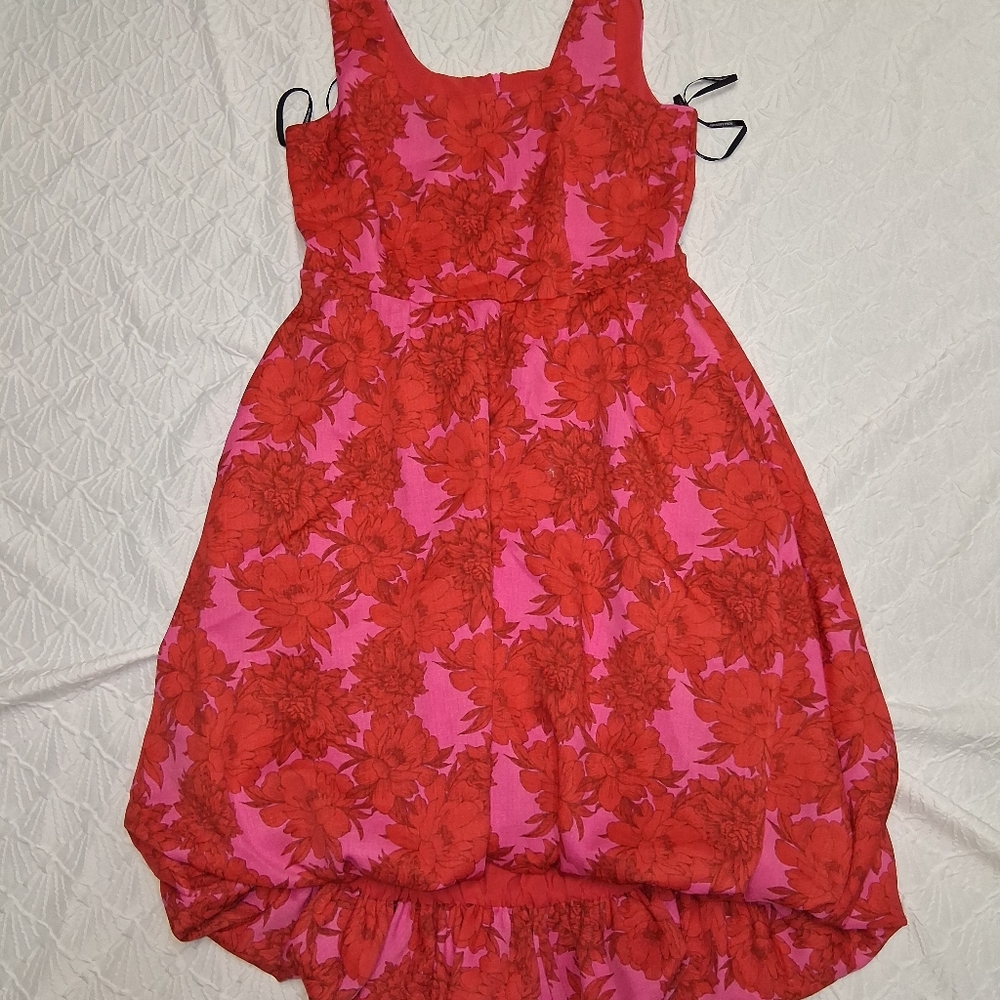 Nina Leonard Pink and Red Floral Mini Dress Retro High Low Bubble - Picture 15 of 16